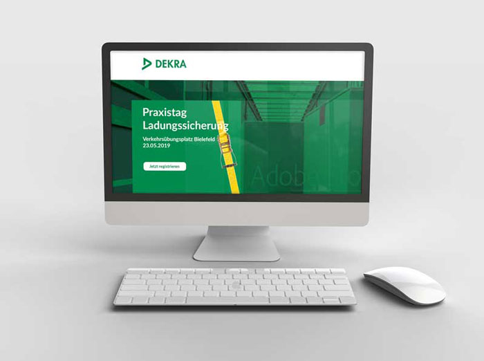 DEKRA Landingpage mit Teilnehmerregistrierung auf Computer