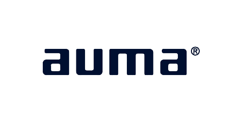Blaues Logo von AUMA, elektrische Stellantriebe und Armaturensteuerungen.