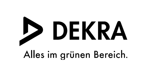 Schwarzes Logo von DEKRA, Prüf- und Zertifizierungsdienstleistungen.
