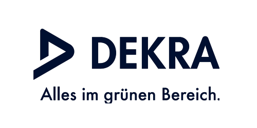 BLaues Logo von DEKRA, Prüf- und Zertifizierungsdienstleistungen.