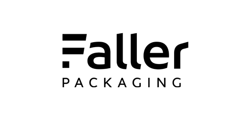 Schwarzes Logo von Faller Packaging, pharmazeutische Verpackungslösungen.