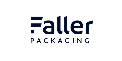 Blaues Logo von Faller Packaging, pharmazeutische Verpackungslösungen.