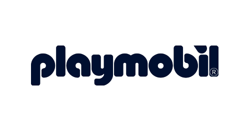 Blaues Logo von Playmobil, Spielzeugfiguren und -welten.