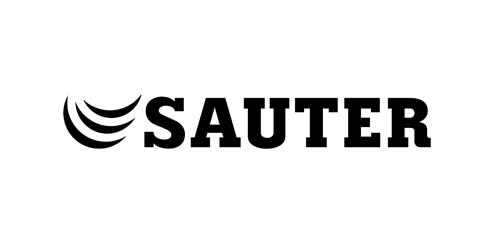 Schwarzes Logo von SAUTER, Gebäudeautomation und Energiemanagement.