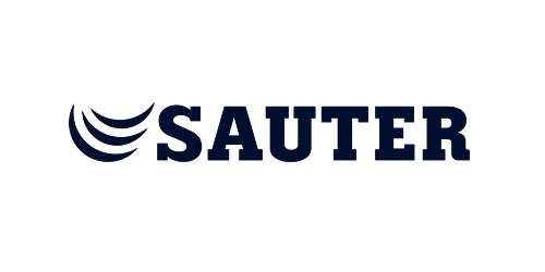 Blaues Logo von SAUTER, Gebäudeautomation und Energiemanagement.
