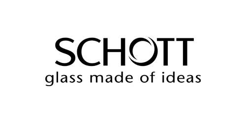 Schwarzes Logo von SCHOTT, Spezialglas und High-Tech-Anwendungen.