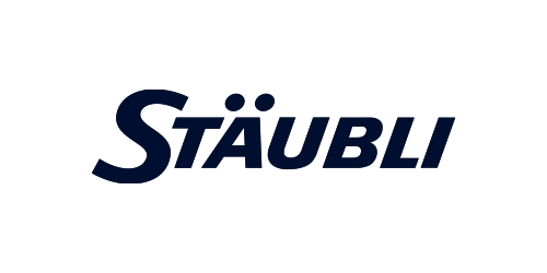Blaues Logo von Stäubli, industrielle Automatisierung und Robotik.