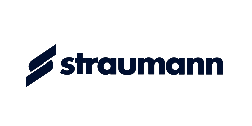Blaues Logo von Straumann, Zahnimplantate und Zahnersatz.