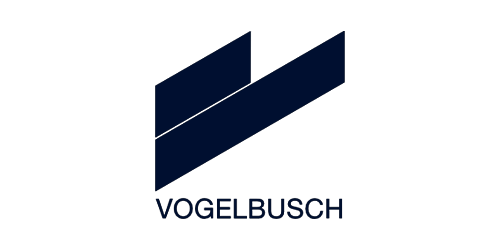 Blaues Logo von Vogelbusch, Biotechnologie und Fermentationstechnik.