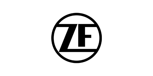 Schwarzes Logo von ZF, Antriebstechnologie und Sicherheitslösungen.
