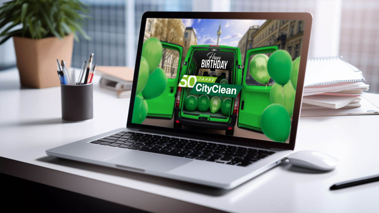 Landingpage der Digitalen Jubiläumseinladung von CityClean auf Laptop