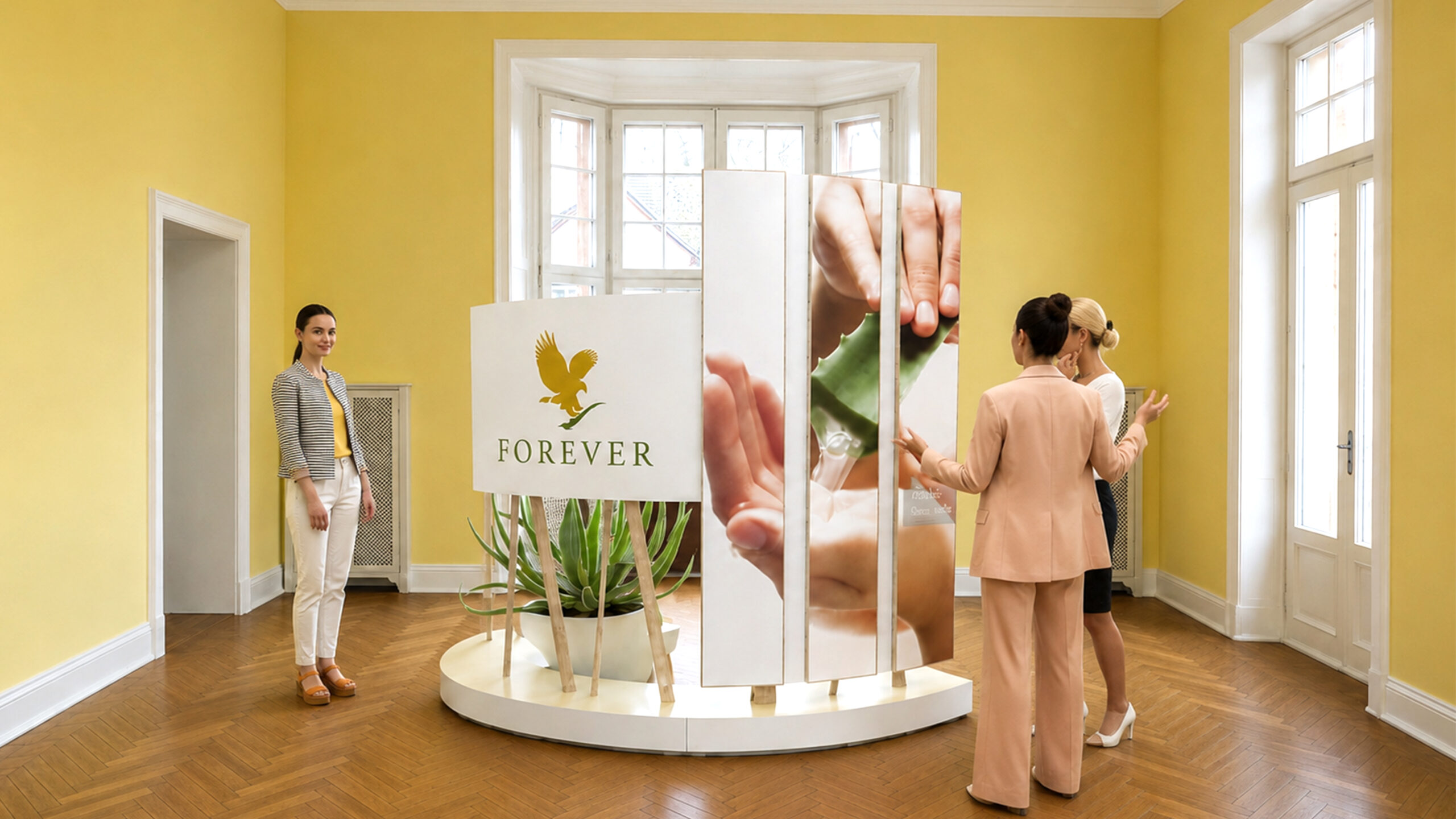 Seitenansicht auf den digitalen Eyecatcher im Showroom von AUMA