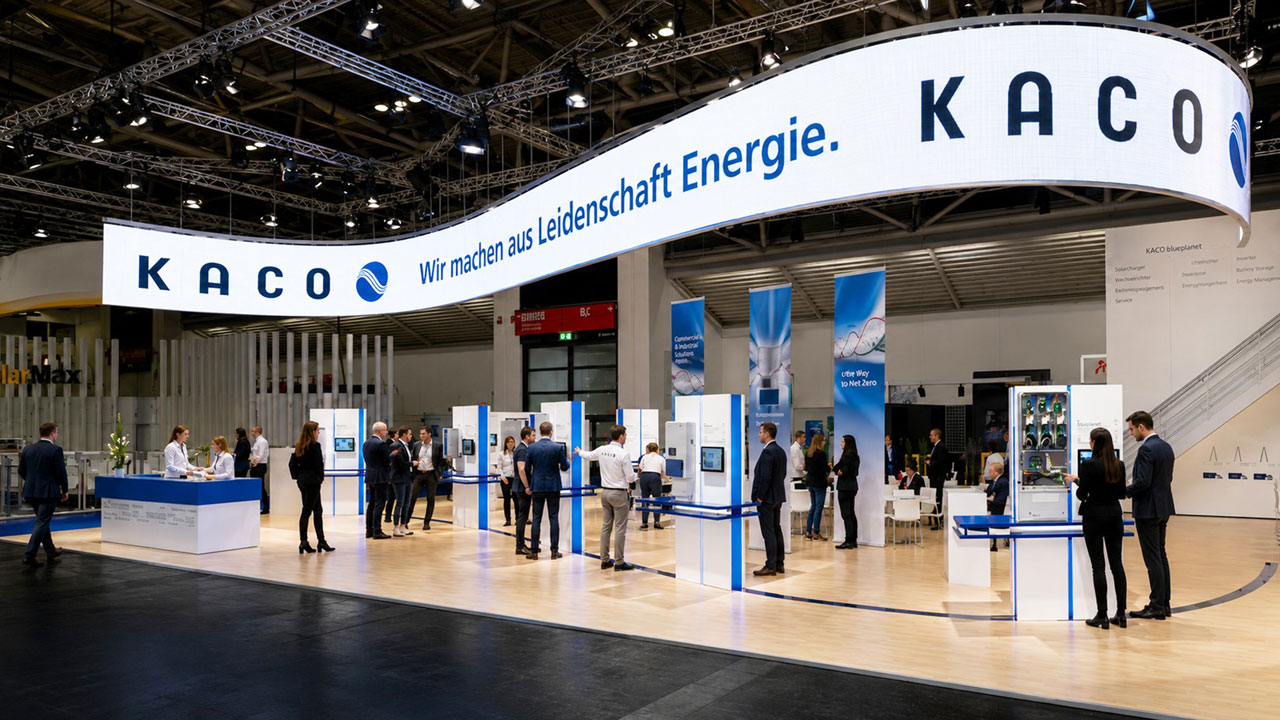 commacross 2026 messestand architektur 1 Ansicht auf den Messestand von KACO auf der Intersolar 2011