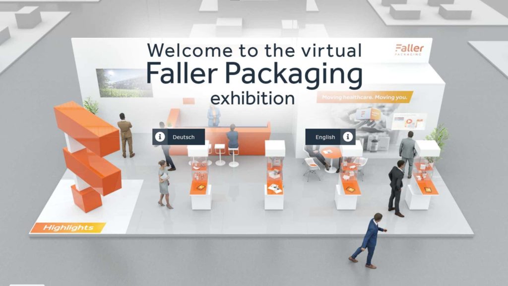Virtueller Messestand der Firma Faller Packaging, entwickelt und realisiert von commacross.