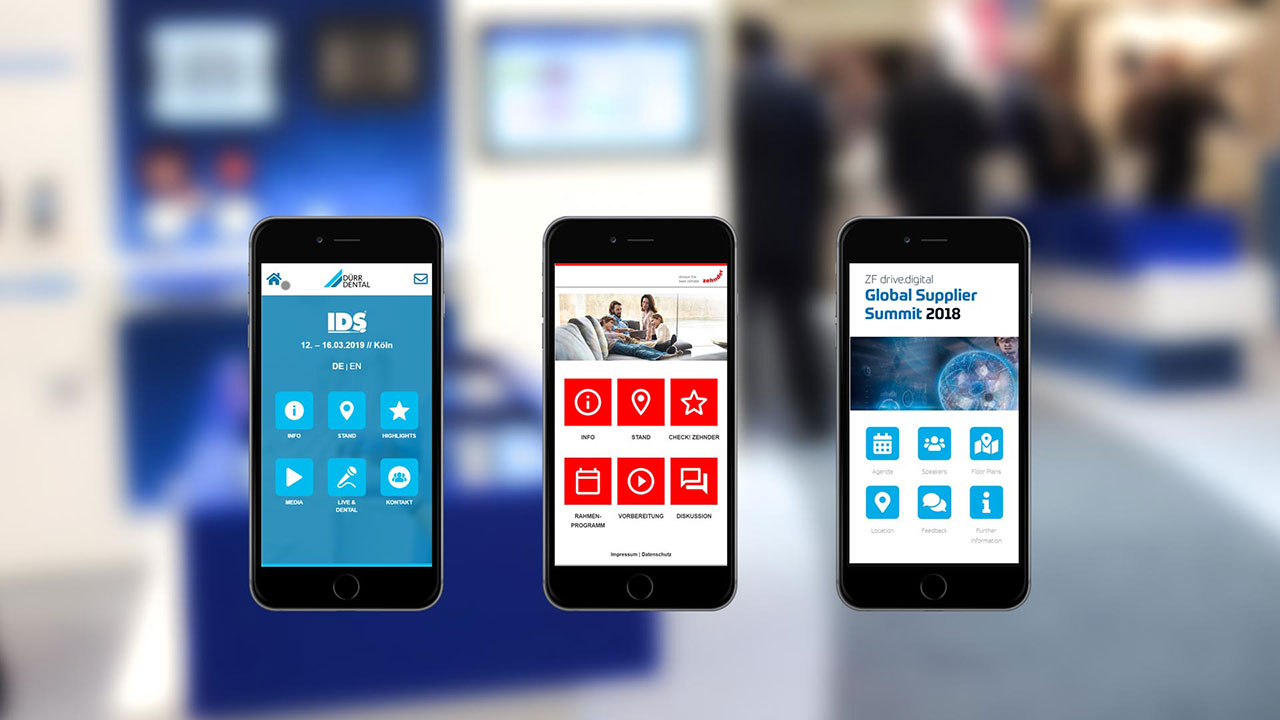 Drei Event-Apps von Commacross, für Dürr Dental, Zehnder und ZF