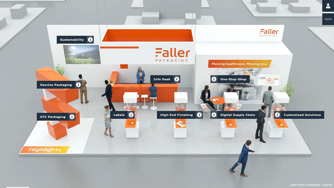 Virtueller Messestand für Faller Packaging, Übersicht mit Touch-Points