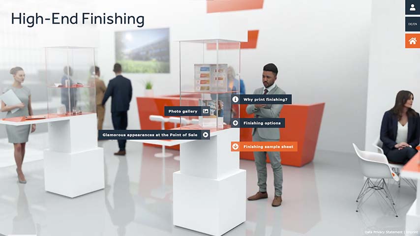 Virtueller Messestand für Faller Packaging, 3D-Produkt-Vitrine mit Touch-Points