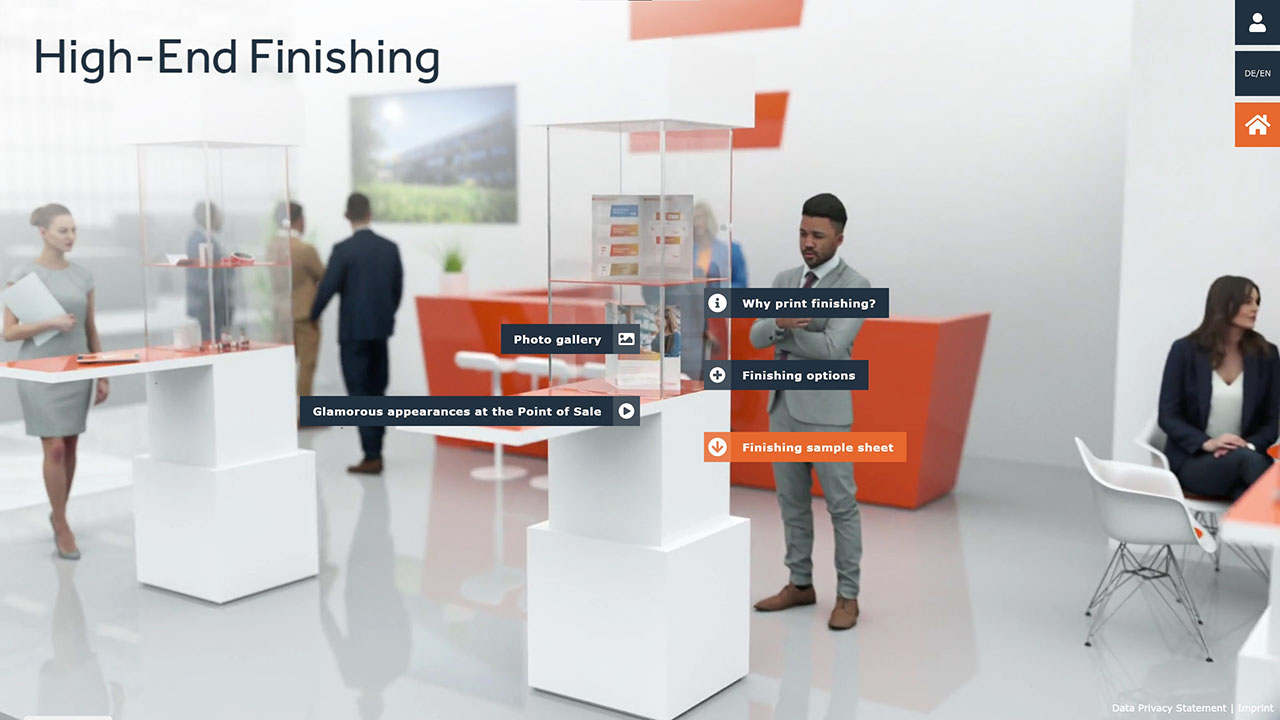 Virtueller Messestand für Faller Packaging, 3D-Produkt-Vitrine mit Touch-Points