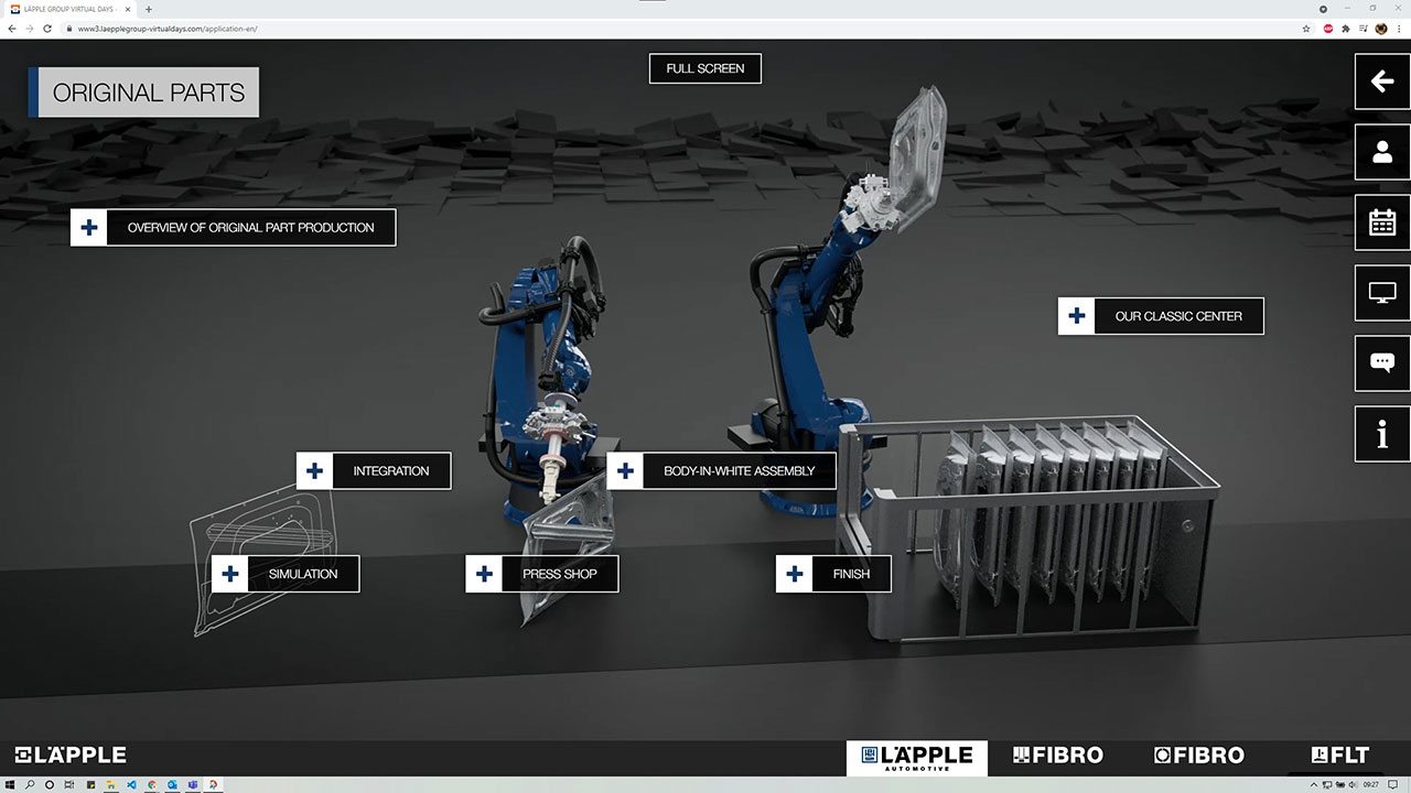 3D Produktausstellung mit Touch-Points und Erklärungen auf dem virtuellen Messestand von Läpple