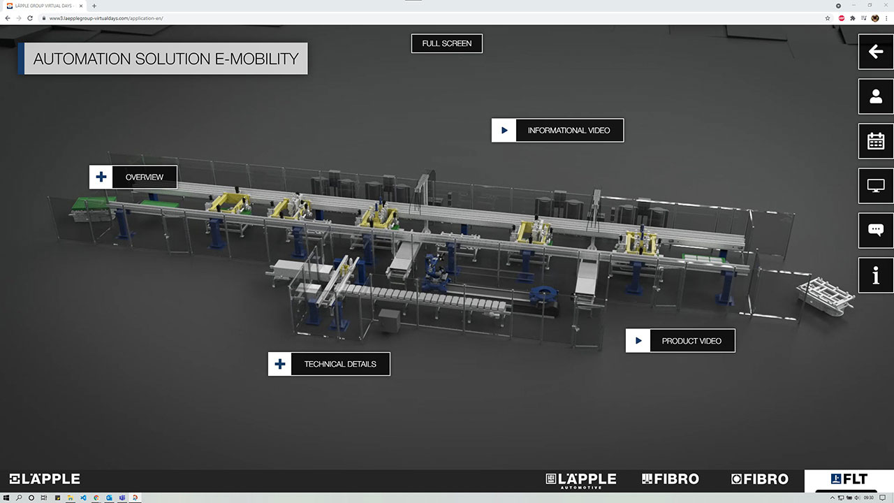 3D Produktausstellung mit Touch-Points und Erklärungen auf dem virtuellen Messestand von FLT