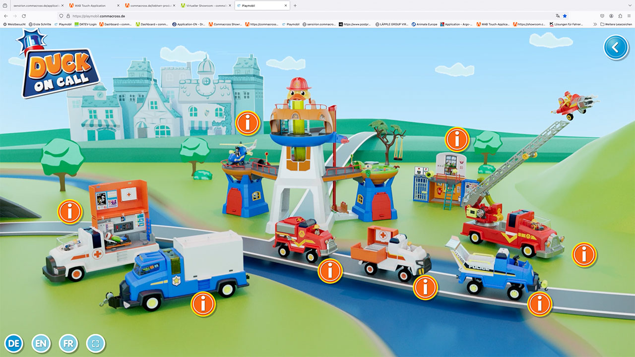 Produktseite mit Touch-Points im virtuellen Showroom von Playmobil 2022