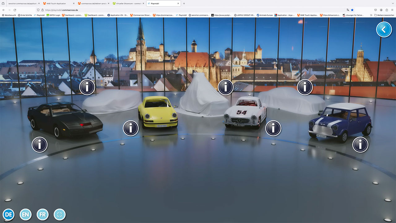 Autoproduktseite mit Touch-Points im virtuellen Showroom von Playmobil 2022