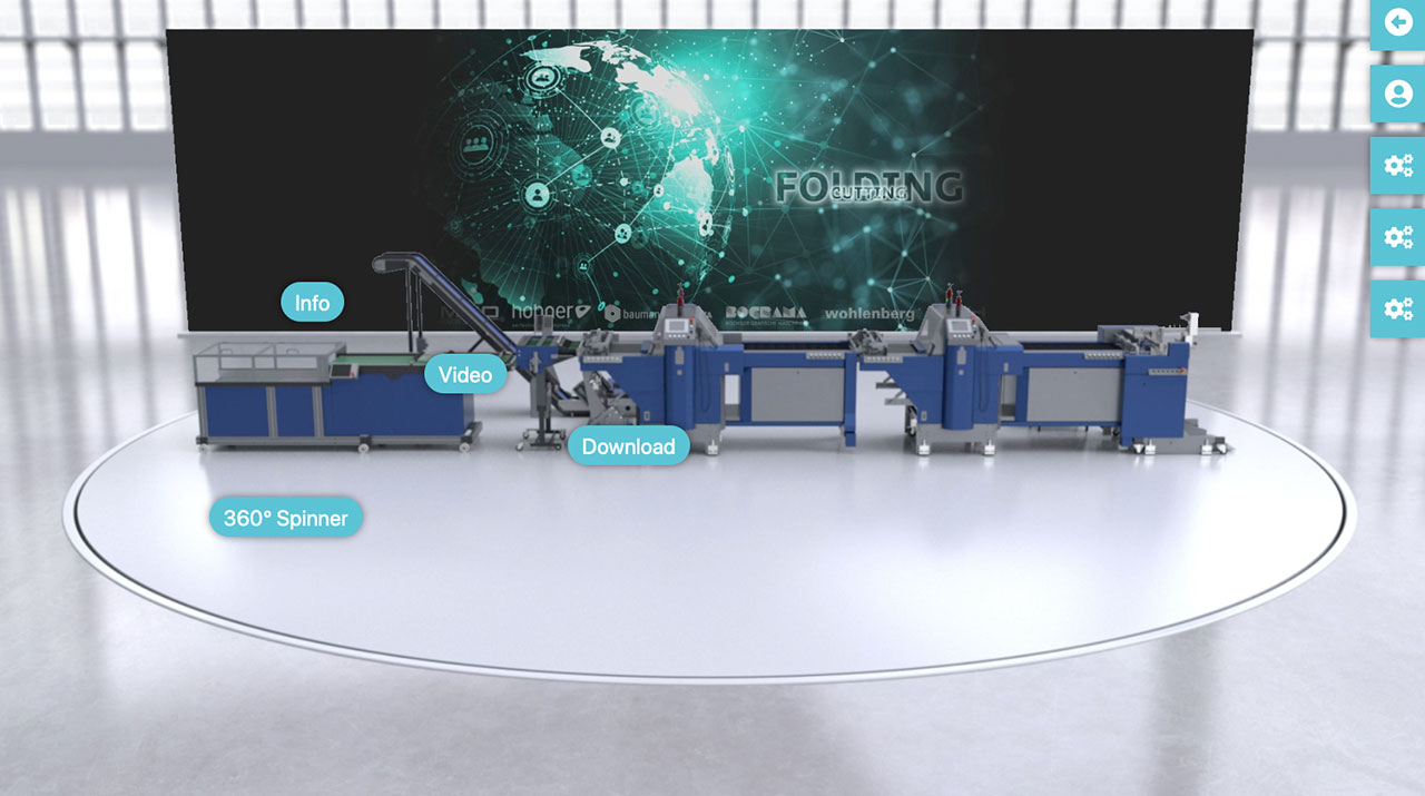 3D Drucker-Maschine auf dem virtuellen Messestand der Postpress-Alliance, 2021