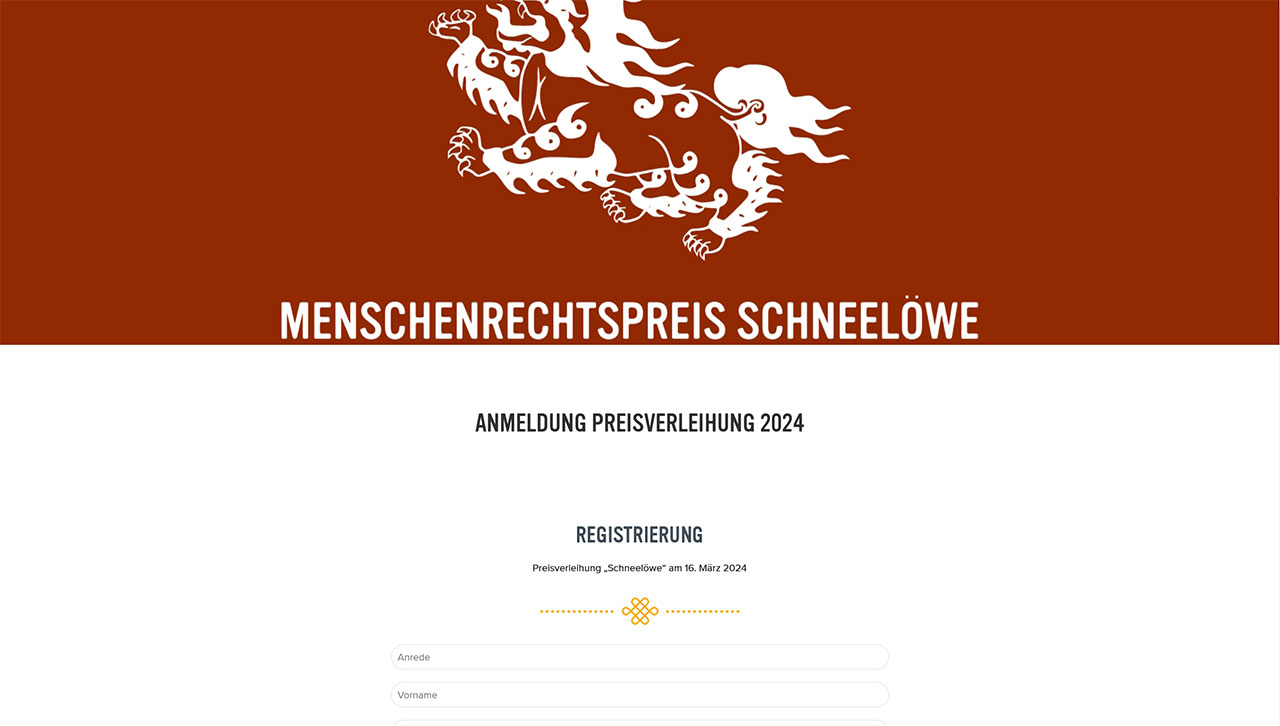 Anmeldungslandingpage der Preisverleihung von Savetibet