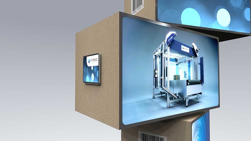 3D-Visualisierung der Monitore und der medialen Bespielung des digitalen Eyecatchers von Vitronic